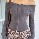 Ezwear chaqueta tipo cardigan de ajuste cenido con hombros descubiertos y cremallera