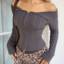 Ezwear chaqueta tipo cardigan de ajuste cenido con hombros descubiertos y cremallera