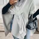 Prive abrigo tipo poncho suelto de mezcla de lana con cuello de piel