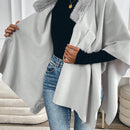 Prive abrigo tipo poncho suelto de mezcla de lana con cuello de piel