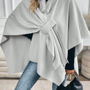 Prive abrigo tipo poncho suelto de mezcla de lana con cuello de piel
