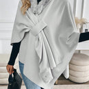 Prive abrigo tipo poncho suelto de mezcla de lana con cuello de piel