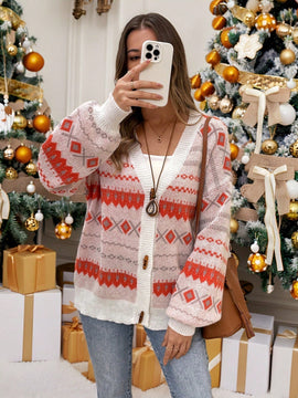 Emery rose cardigan casual con caida de hombros y patron geometrico para mujer, otono/invierno