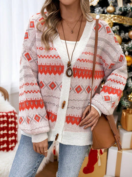 Emery rose cardigan casual con caida de hombros y patron geometrico para mujer, otono/invierno