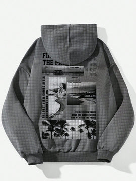 Ezwear sudadera con capucha informal con estampado de paisaje y letras oversize para otono e invierno