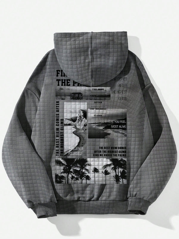 Ezwear sudadera con capucha informal con estampado de paisaje y letras oversize para otono e invierno