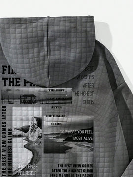 Ezwear sudadera con capucha informal con estampado de paisaje y letras oversize para otono e invierno