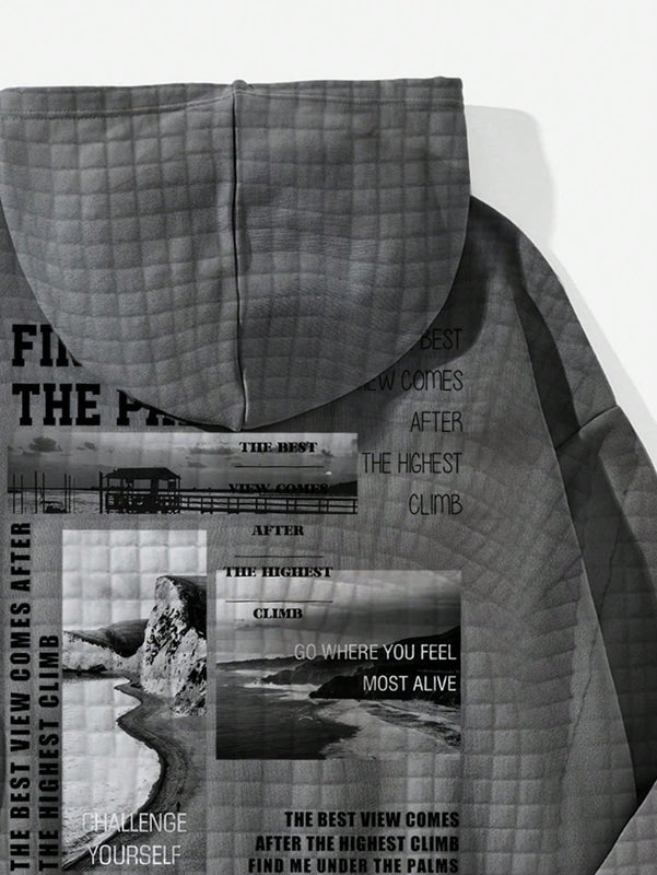 Ezwear sudadera con capucha informal con estampado de paisaje y letras oversize para otono e invierno