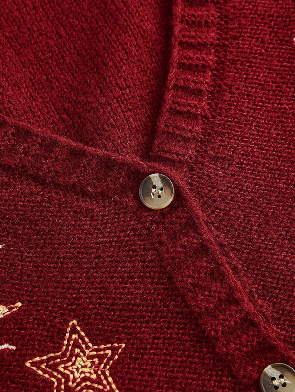 Romwe fairycore sueter tipo cardigan de mujer con bordado de sol y luna en estilo misterioso de bruja para navidad