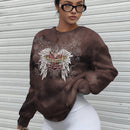 Ezwear sudadera holgada de cuello redondo de manga larga con patron de hojas de arce y ramas para mujer, adecuada para otono/invierno