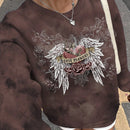 Ezwear sudadera holgada de cuello redondo de manga larga con patron de hojas de arce y ramas para mujer, adecuada para otono/invierno