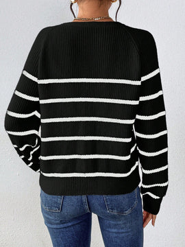 Frenchy cardigan con botones de corte casual y rayas para mujer, para otono/invierno
