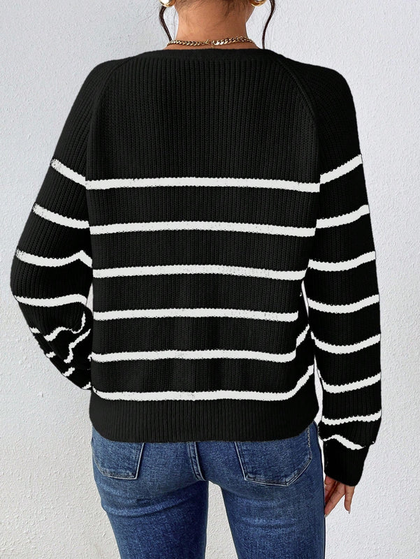 Frenchy cardigan con botones de corte casual y rayas para mujer, para otono/invierno