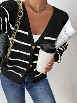 Frenchy cardigan con botones de corte casual y rayas para mujer, para otono/invierno