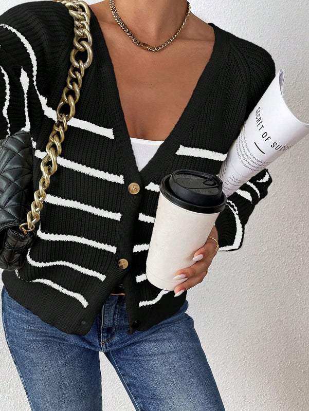 Frenchy cardigan con botones de corte casual y rayas para mujer, para otono/invierno