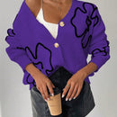 Frenchy cardigan casual de mujer con bloqueo de color y estampado floral, para otono/invierno