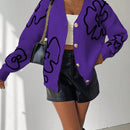 Frenchy cardigan casual de mujer con bloqueo de color y estampado floral, para otono/invierno