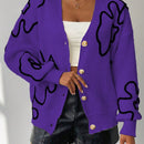 Frenchy cardigan casual de mujer con bloqueo de color y estampado floral, para otono/invierno