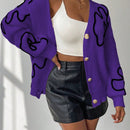 Frenchy cardigan casual de mujer con bloqueo de color y estampado floral, para otono/invierno