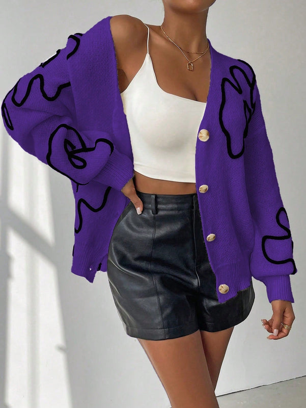Frenchy cardigan casual de mujer con bloqueo de color y estampado floral, para otono/invierno