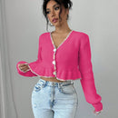 Raffinea blusa casual de manga larga con botones de unicolor, para uso diario