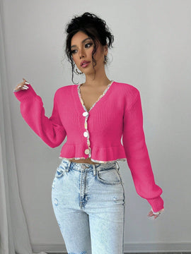 Raffinea blusa casual de manga larga con botones de unicolor, para uso diario