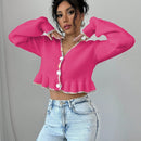 Raffinea blusa casual de manga larga con botones de unicolor, para uso diario