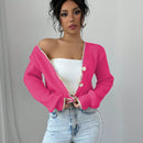 Raffinea blusa casual de manga larga con botones de unicolor, para uso diario