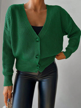 Cardigan casual de un solo botonadura de mangas largas y hombros caidos de unicolor para mujer, otono/invierno