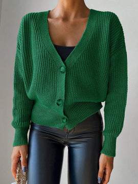 Cardigan casual de un solo botonadura de mangas largas y hombros caidos de unicolor para mujer, otono/invierno