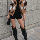 Dazy cardigan con bloques de color y argyle para mujer, informal para otono/invierno