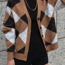 Dazy cardigan con bloques de color y argyle para mujer, informal para otono/invierno