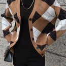 Dazy cardigan con bloques de color y argyle para mujer, informal para otono/invierno