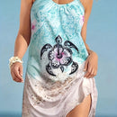 Vestido de playa corto y ajustado para mujer con estampado sexy de tortuga marina y diseno de cuello halter