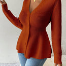 Lune cardigan elegante de mujer con cuello en v, cintura cenida y volantes en el bajo