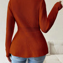 Lune cardigan elegante de mujer con cuello en v, cintura cenida y volantes en el bajo