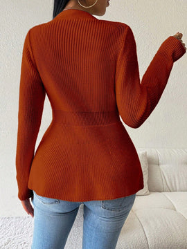 Lune cardigan elegante de mujer con cuello en v, cintura cenida y volantes en el bajo