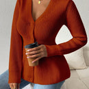 Lune cardigan elegante de mujer con cuello en v, cintura cenida y volantes en el bajo