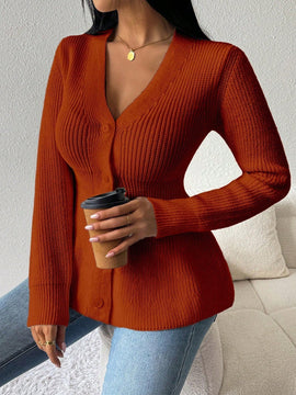 Lune cardigan elegante de mujer con cuello en v, cintura cenida y volantes en el bajo