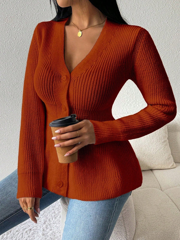 Lune cardigan elegante de mujer con cuello en v, cintura cenida y volantes en el bajo