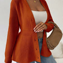 Lune cardigan elegante de mujer con cuello en v, cintura cenida y volantes en el bajo
