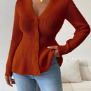 Lune cardigan elegante de mujer con cuello en v, cintura cenida y volantes en el bajo