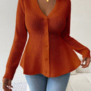Lune cardigan elegante de mujer con cuello en v, cintura cenida y volantes en el bajo