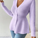 Lune cardigan elegante de mujer con cuello en v, cintura cenida y volantes en el bajo