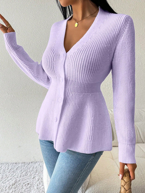 Lune cardigan elegante de mujer con cuello en v, cintura cenida y volantes en el bajo