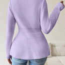 Lune cardigan elegante de mujer con cuello en v, cintura cenida y volantes en el bajo