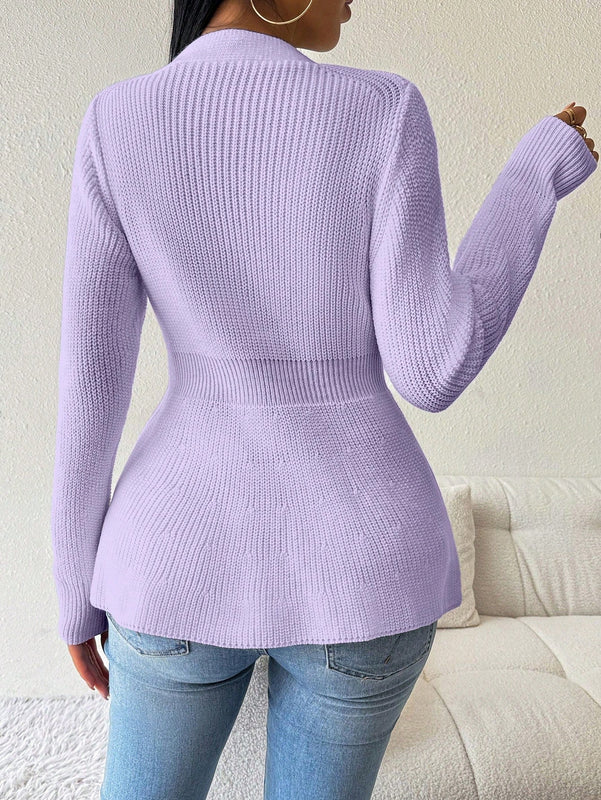 Lune cardigan elegante de mujer con cuello en v, cintura cenida y volantes en el bajo