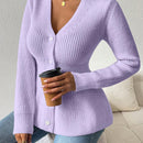 Lune cardigan elegante de mujer con cuello en v, cintura cenida y volantes en el bajo