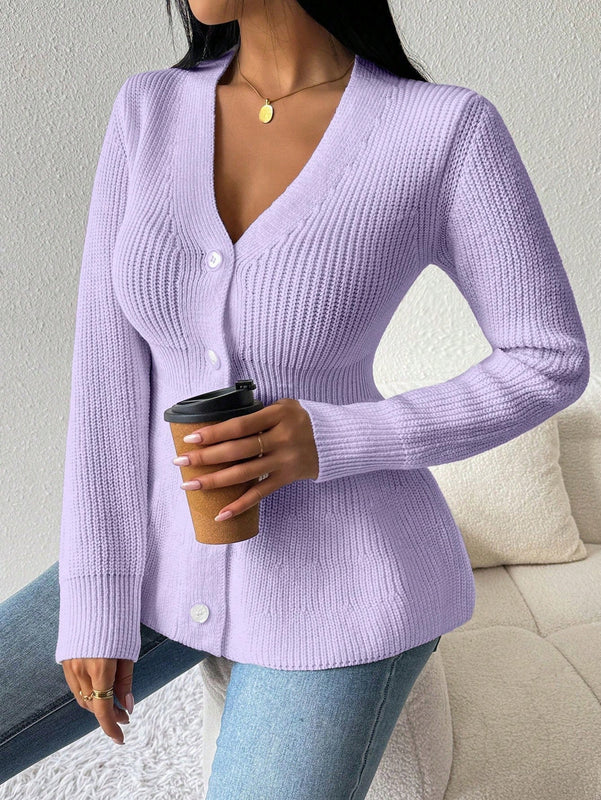 Lune cardigan elegante de mujer con cuello en v, cintura cenida y volantes en el bajo