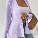 Lune cardigan elegante de mujer con cuello en v, cintura cenida y volantes en el bajo